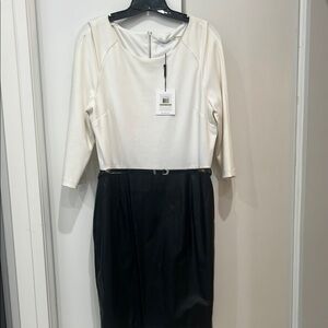 Calvin Klein Cream and Black Sheath Dress with 3/4 Raglan Sleeves
